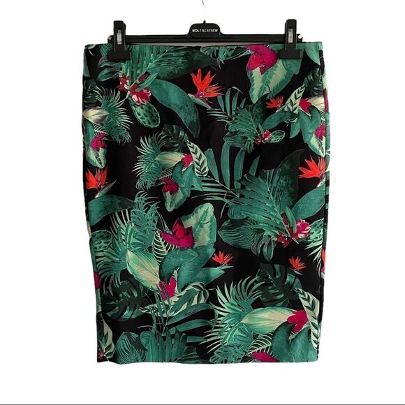 LORD & TAYLOR Tropical Print Knee Length Pencil Skirt Black Green Red Pink 12 - Picture 3 of 6